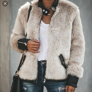 Faux Fur & Leather Trimmed Jacket